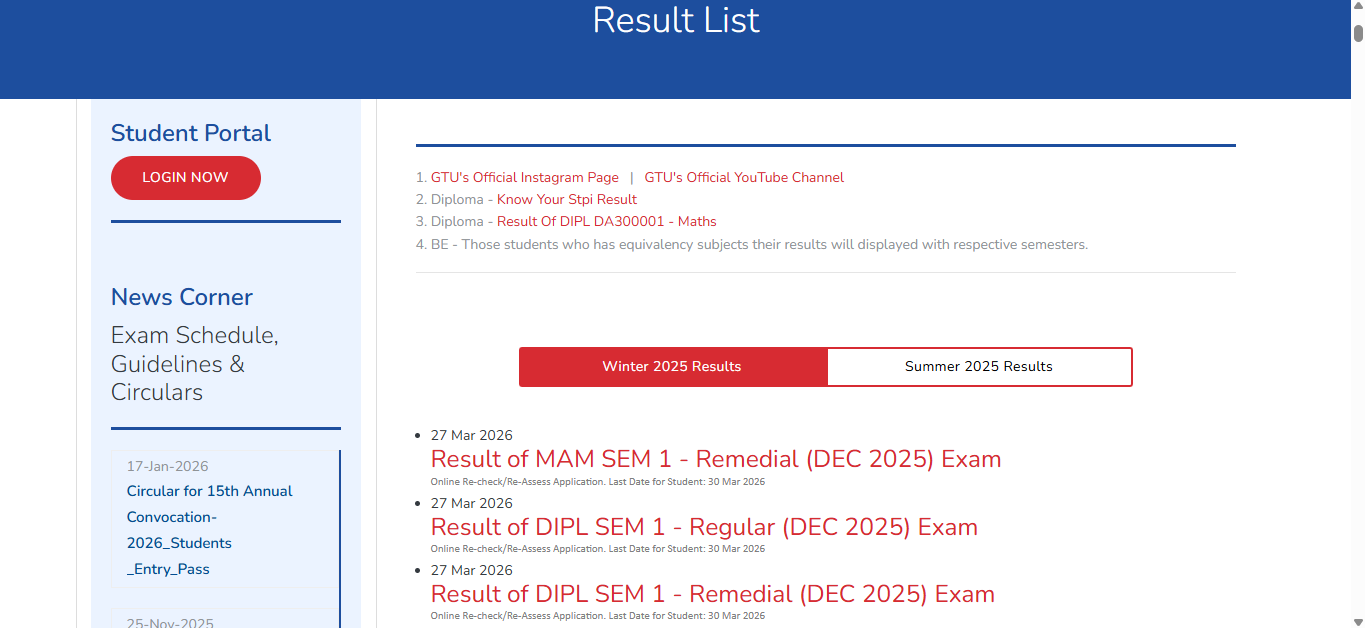 GTU result 2026 released for Diploma and PG courses at gtu.ac.in; direct link to download scorecards