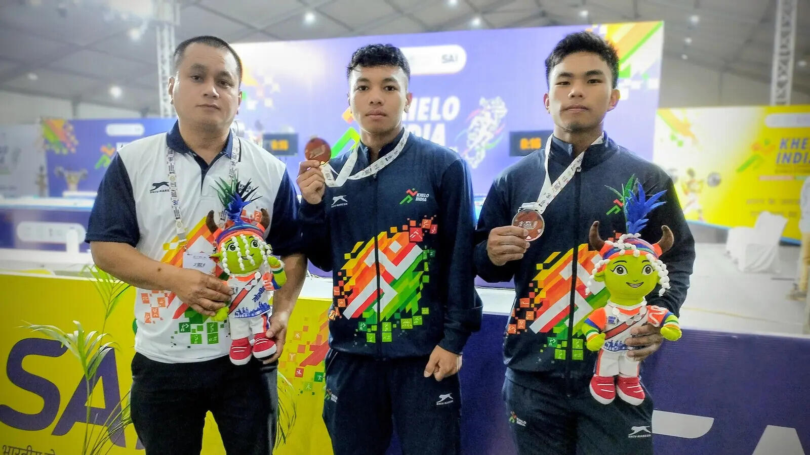 (From left) Coach Malsawma Khiangte with Isak Malsawmtluanga and Laithanpuia in Raipur