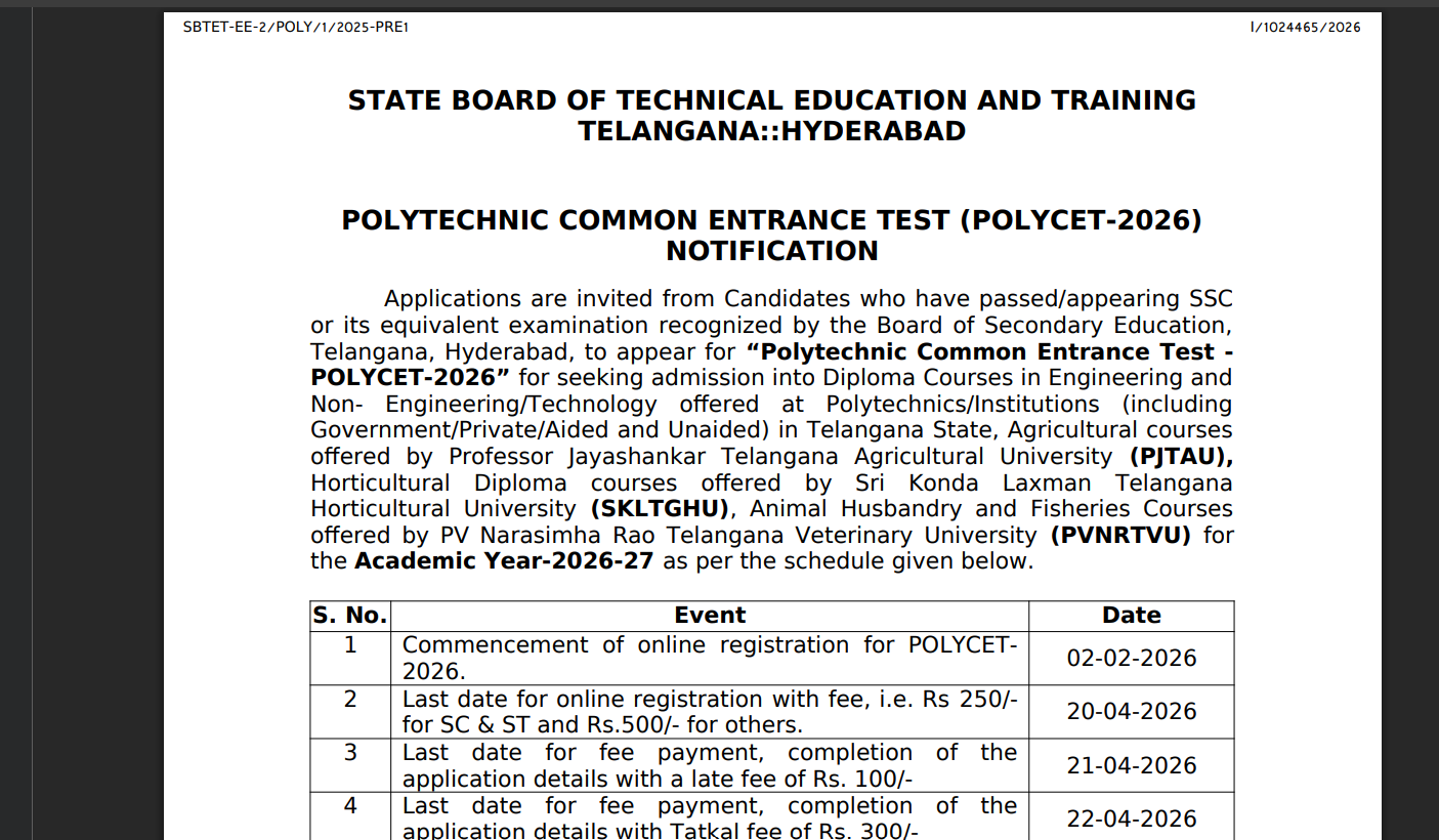Telangana POLYCET registrations 2026 underway: Check direct link to apply here