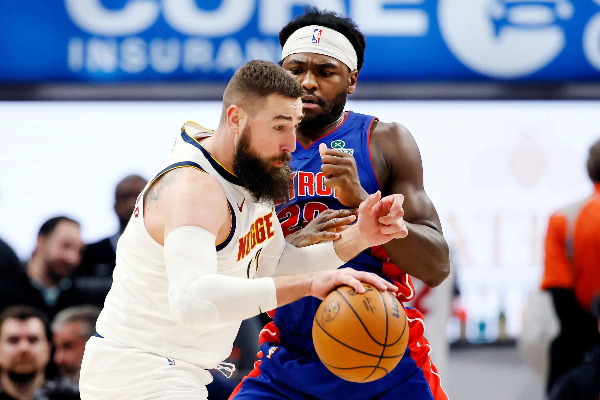 Denver Nuggets center Jonas Valanciunas (17) drives against Detroit Pistons forward Isaiah Stewart (28) (Image via AP Photo) Cade Cunningham scores 29 points to lead Pistons to 124-121 win over Nuggets