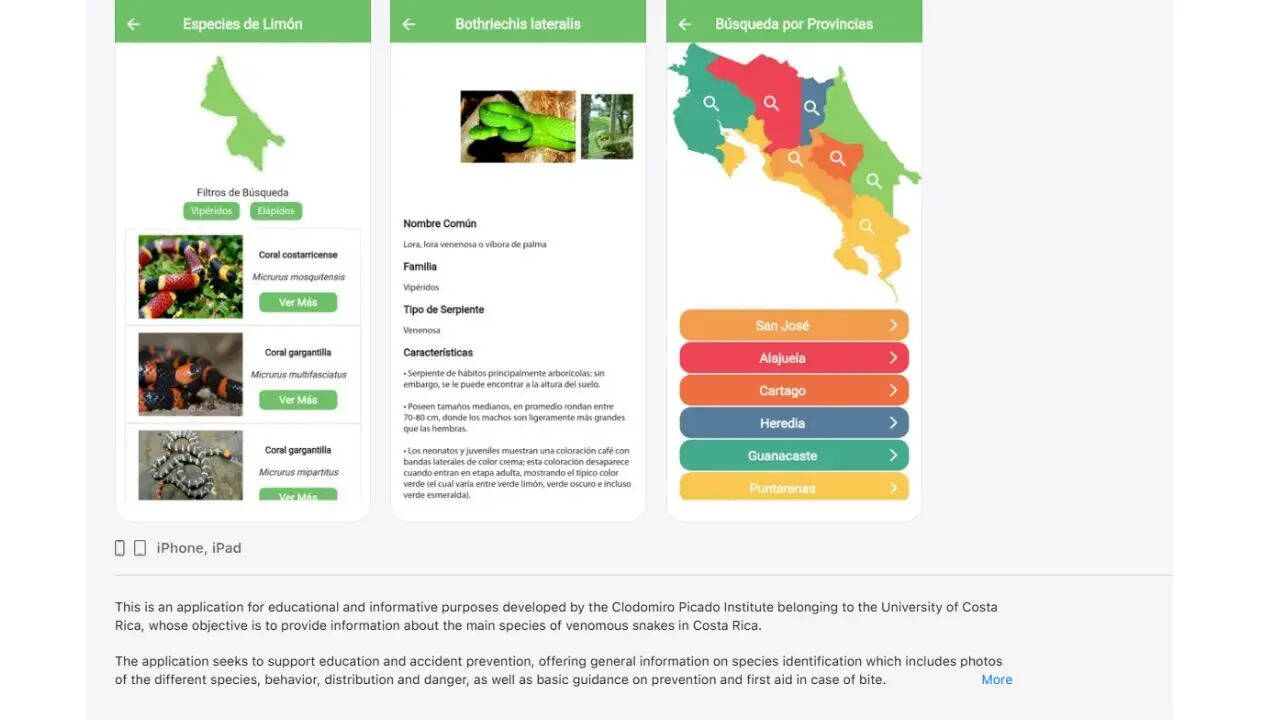 ICP App for identifying venomous snakes in Costa Rica