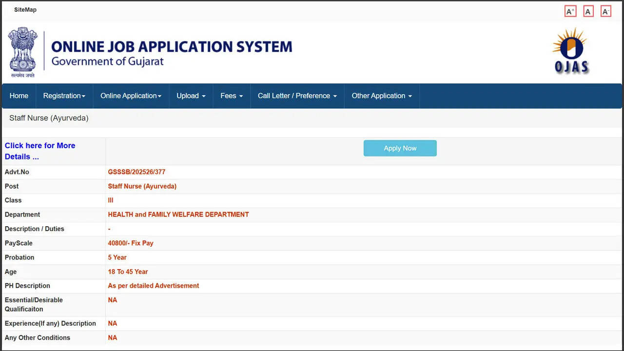 GSSSB staff nurse Ayurveda recruitment 2026: Apply online by April 13; check direct link and details here