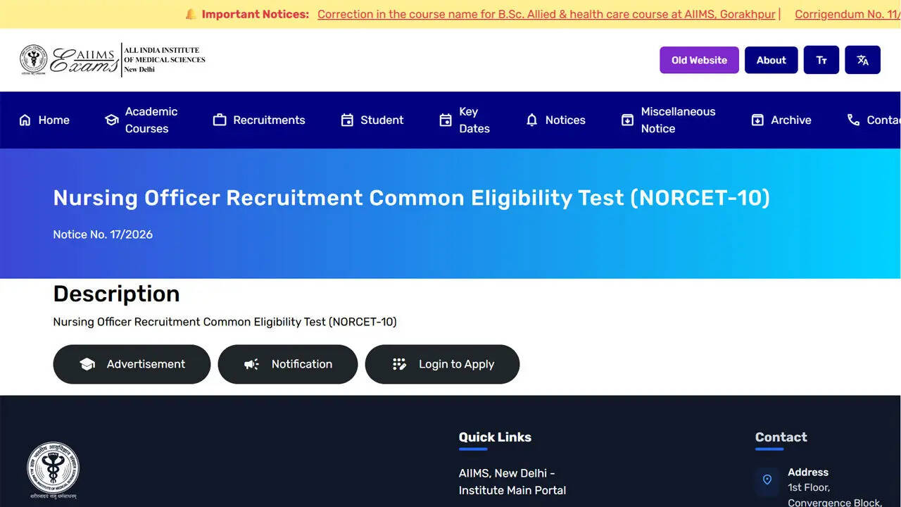 AIIMS NORCET 10 exam city slip released, admit card on April 8 for April 11 test; download here