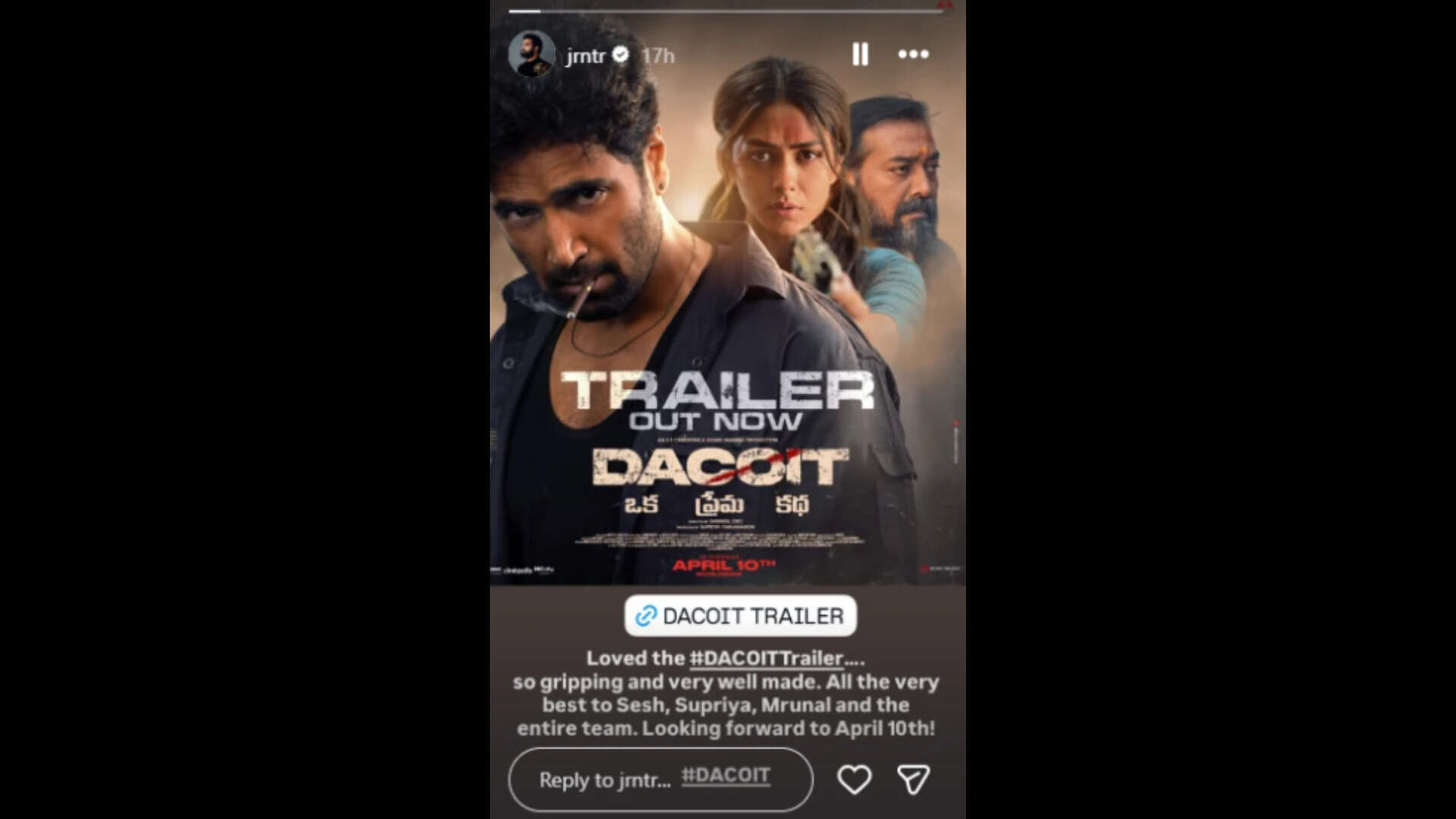 Jr NTR's Instagram story