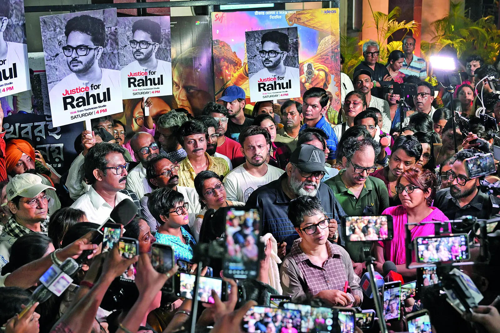 April 4/ 6.20pm: The Tollywood fraternity speaks to the media at Radha Studio post the memorial march P1_SS_1041