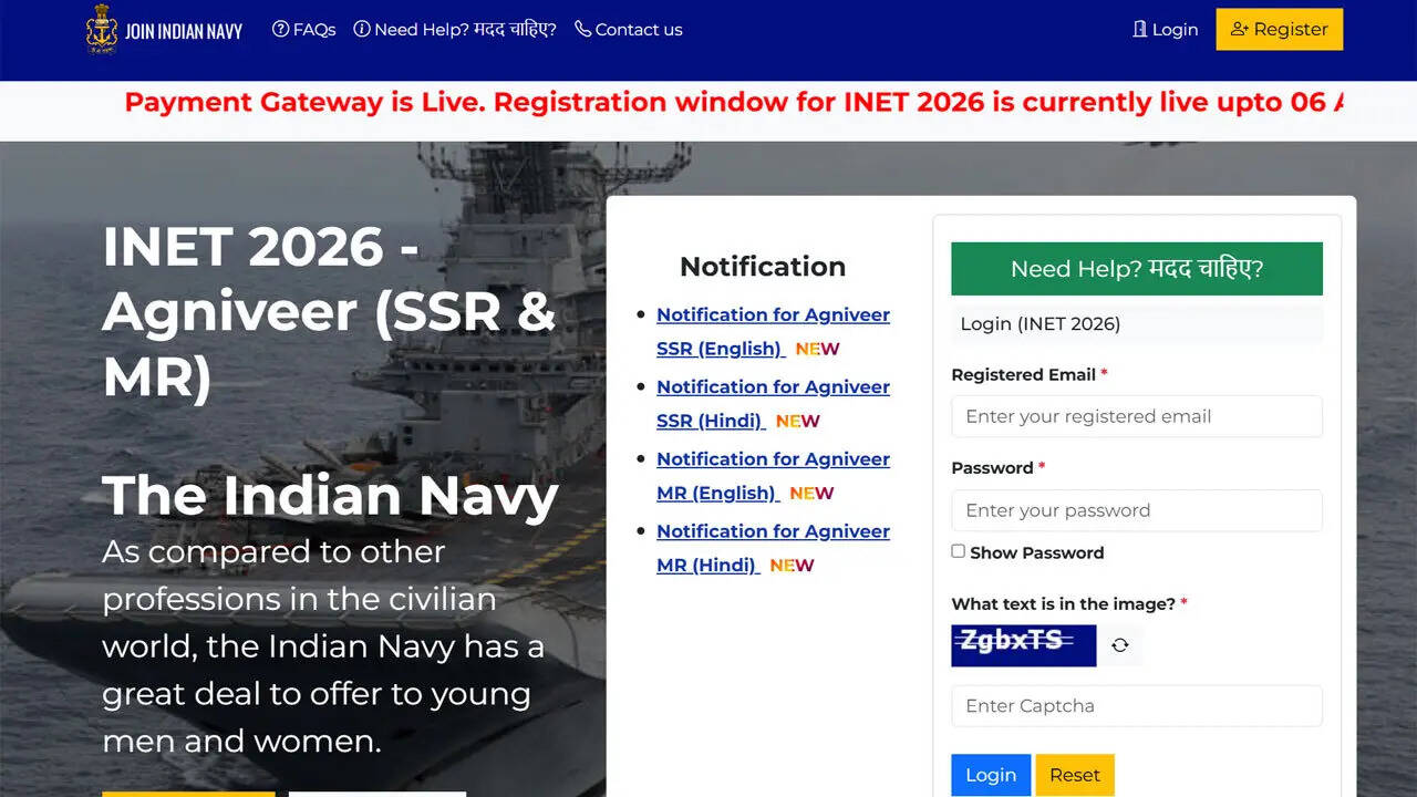 Indian Navy Agniveer SSR, MR and SSR medical recruitment application closes today for 2027 batches; apply here