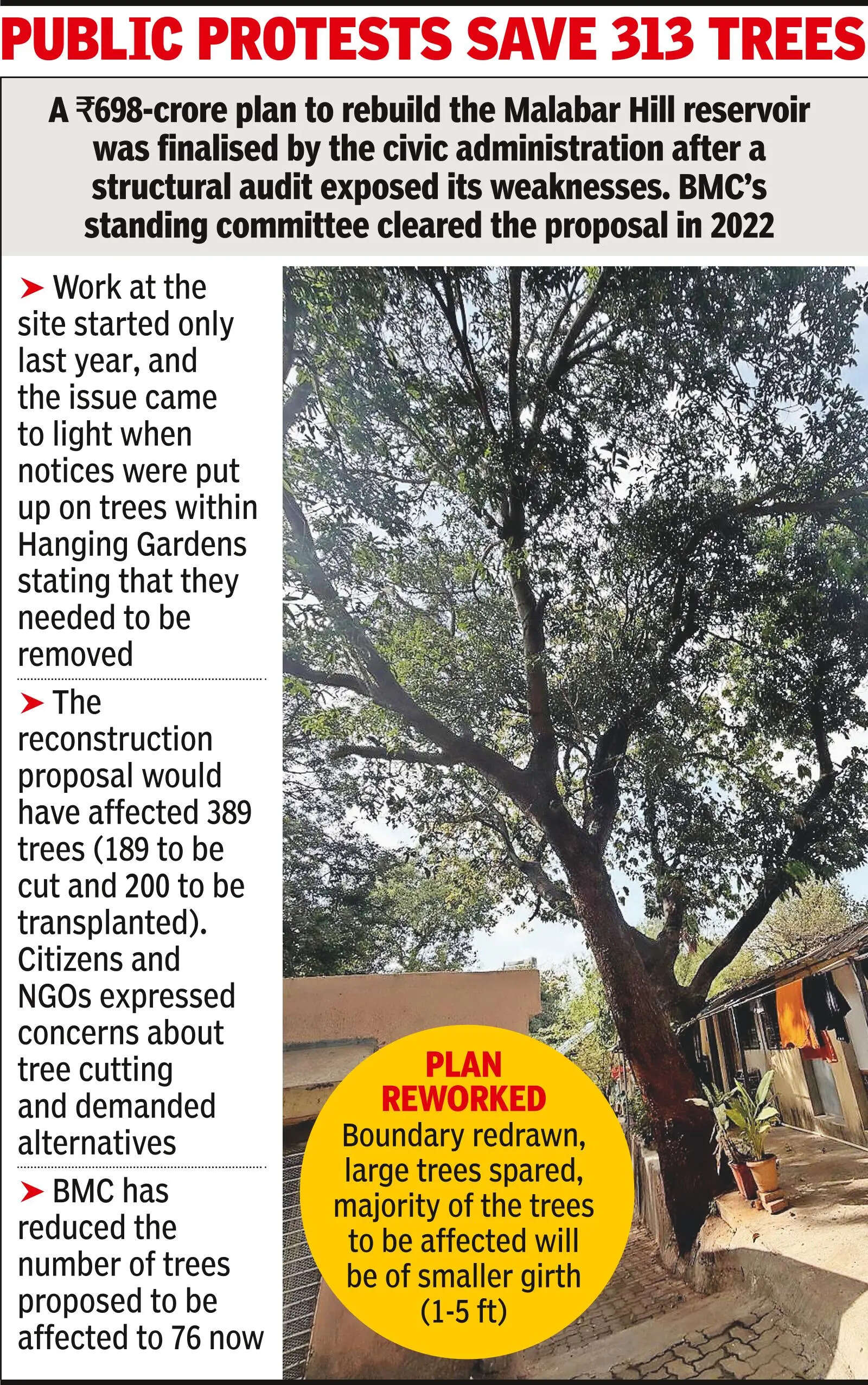 BMC cuts tree loss by 80% in Malabar Hill tank project