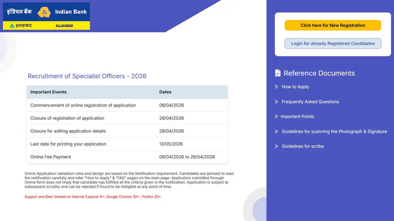 Indian Bank SO recruitment 2026 notification released for 350 specialist officer posts; apply here