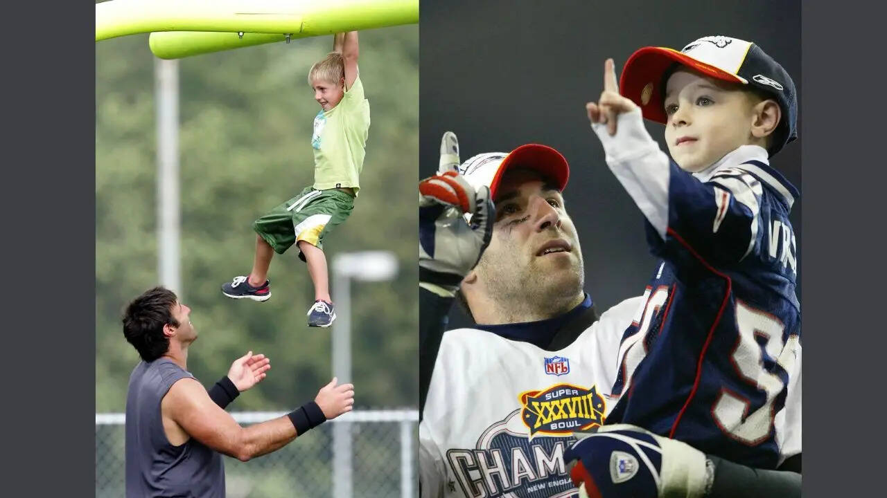 New England Patriots Mike Vrabel with son Carter Vrabel (Left) and Tyler Vrabel (Right)