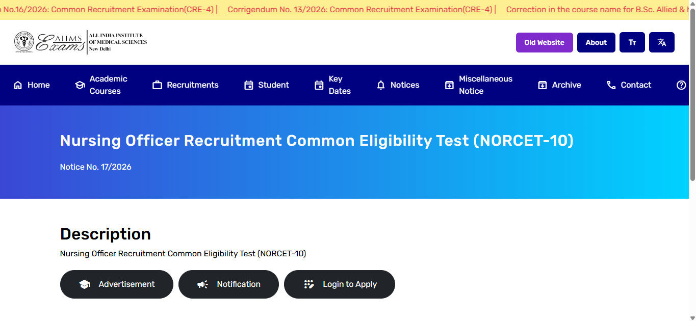 AIIMS NORCET 10 admit card 2026 released at aiimsexams.ac.in: Direct link to download hall ticket here