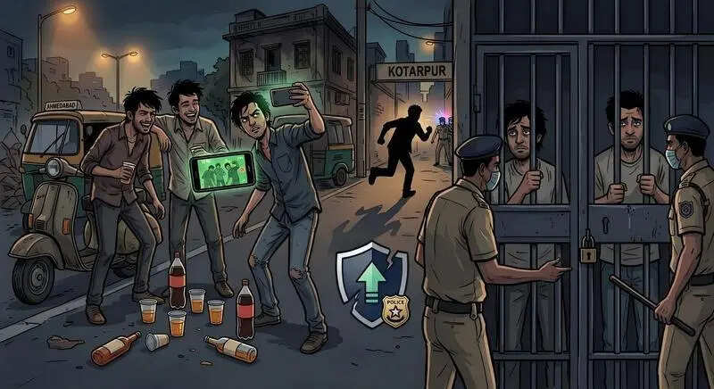 Ahmedabad: Reel of ‘liquor party’ on road lands two behind bars