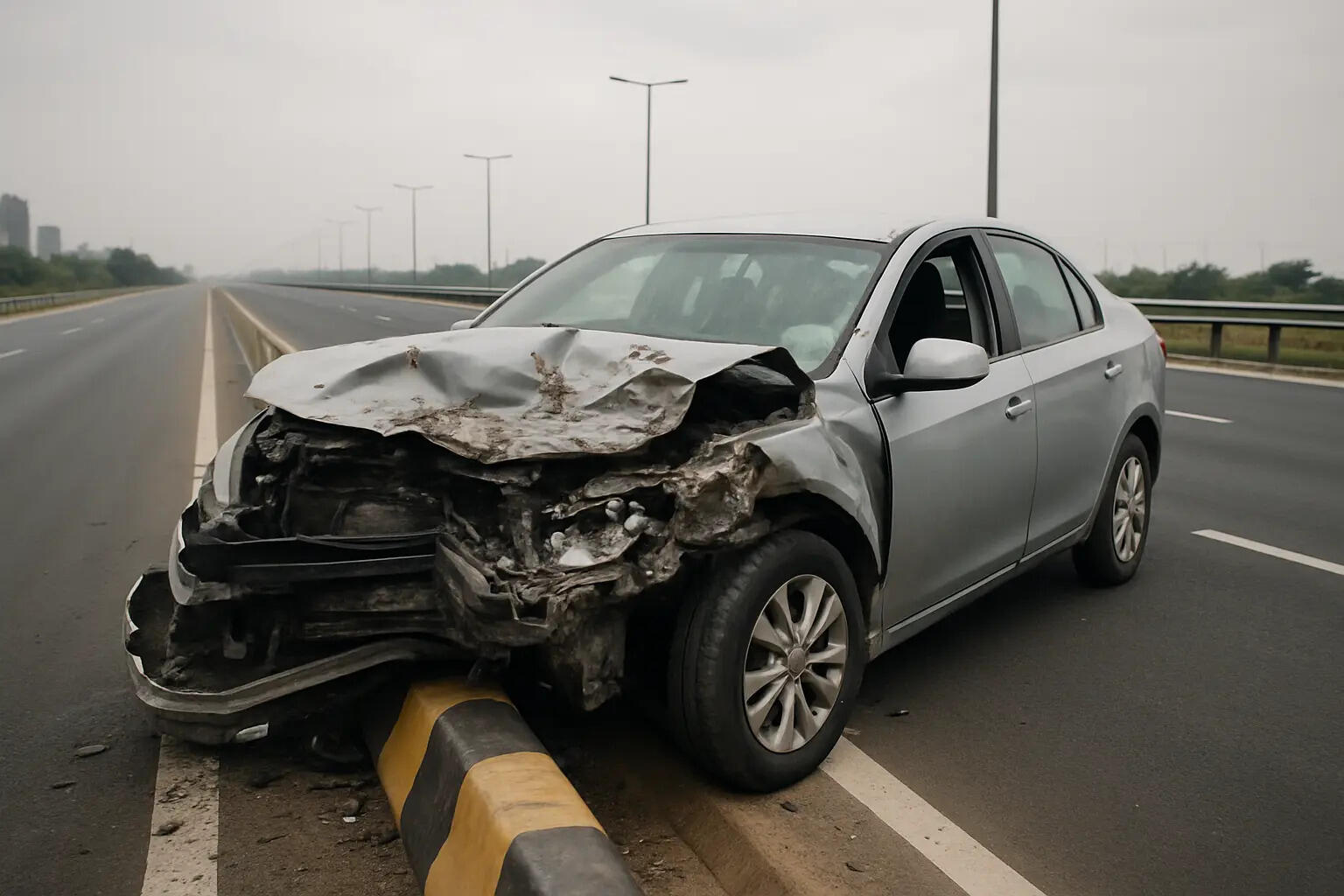 Car crashes into divider on Dwarka Expressway, driver injured