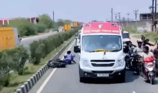 Caught on cam: Motorcycle rider meets with accident during TVK chief Vijay's roadshow