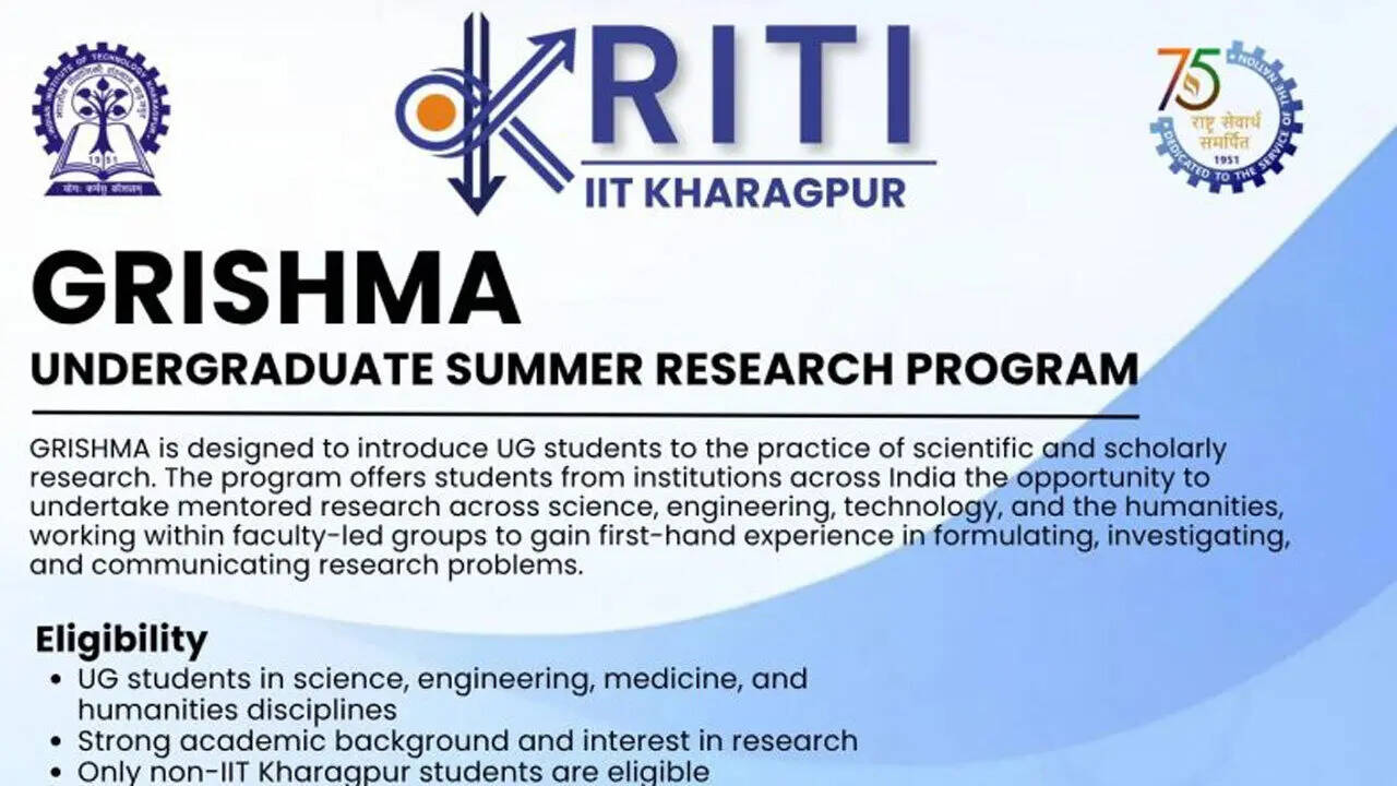 Grishma 2026 at IIT Kharagpur offers UG students hands-on research experience; apply for internship here