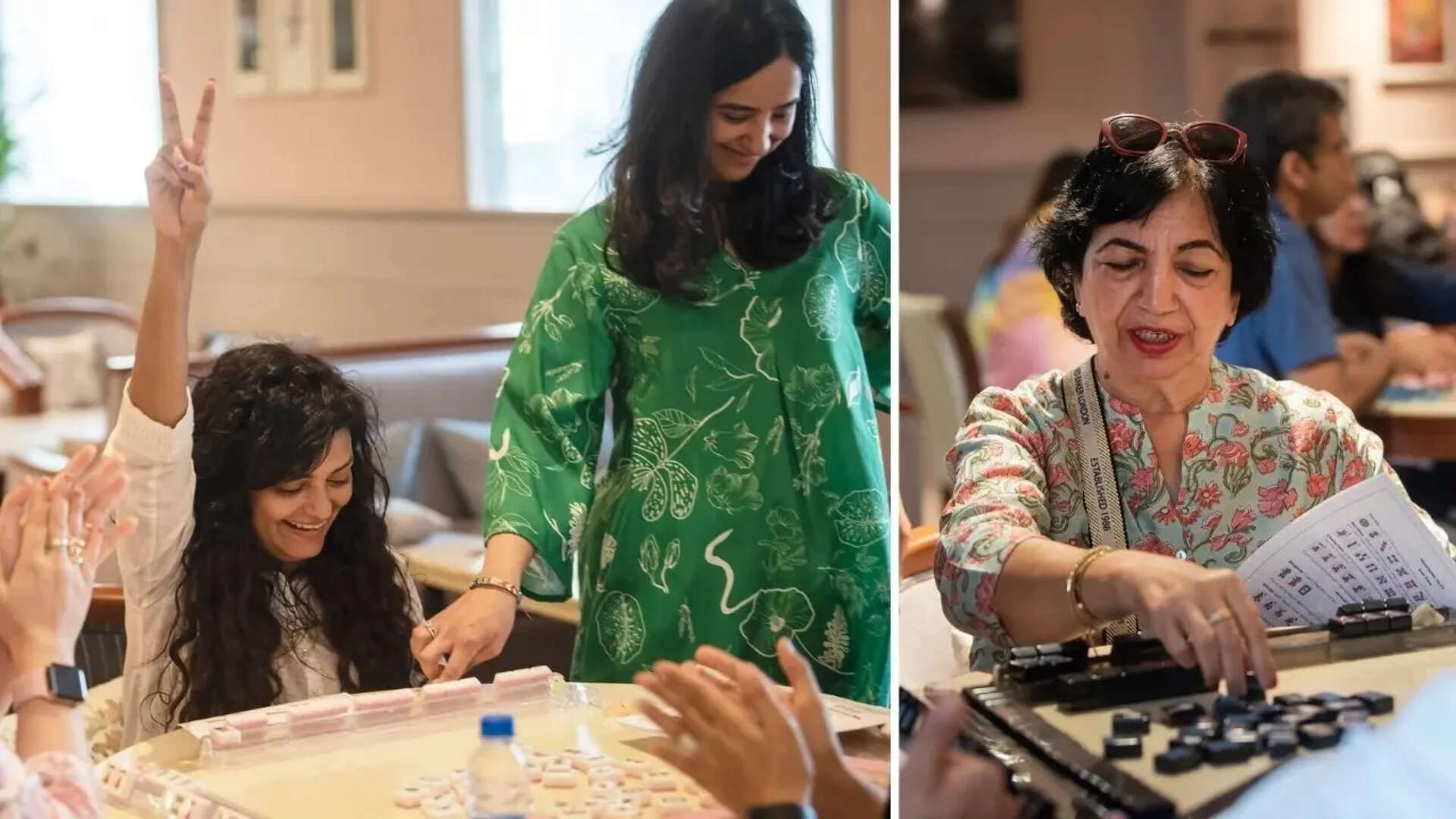 Newcomer Seema (L) who won the first round at her table, Sunita Singh (R ) who attended her first community event