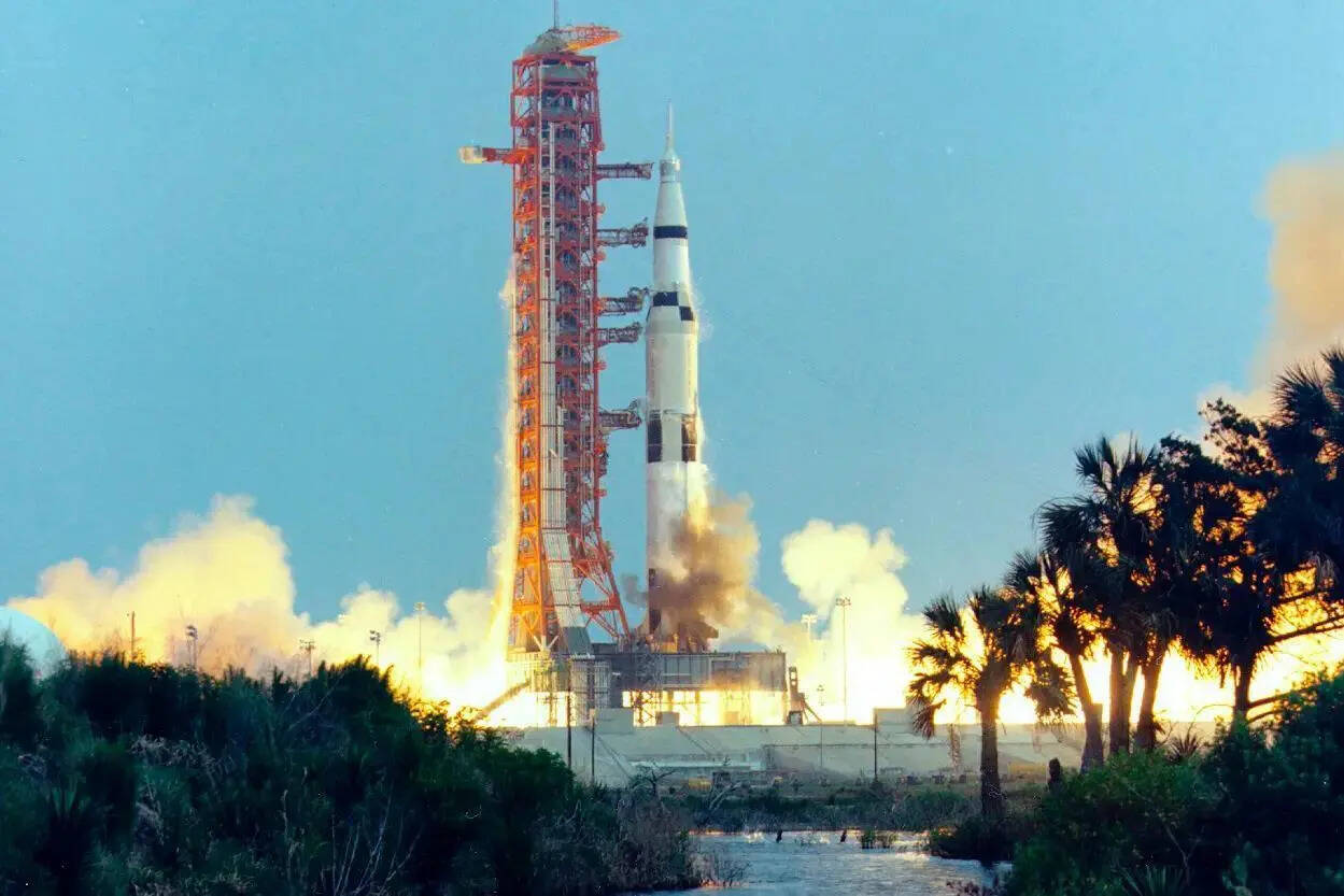 In this April 11, 1970, photo made available by NASA, the Saturn V rocket carrying the crew of the Apollo 13 mission to the moon launches from the Kennedy Space Center in Florida (Image/AP)