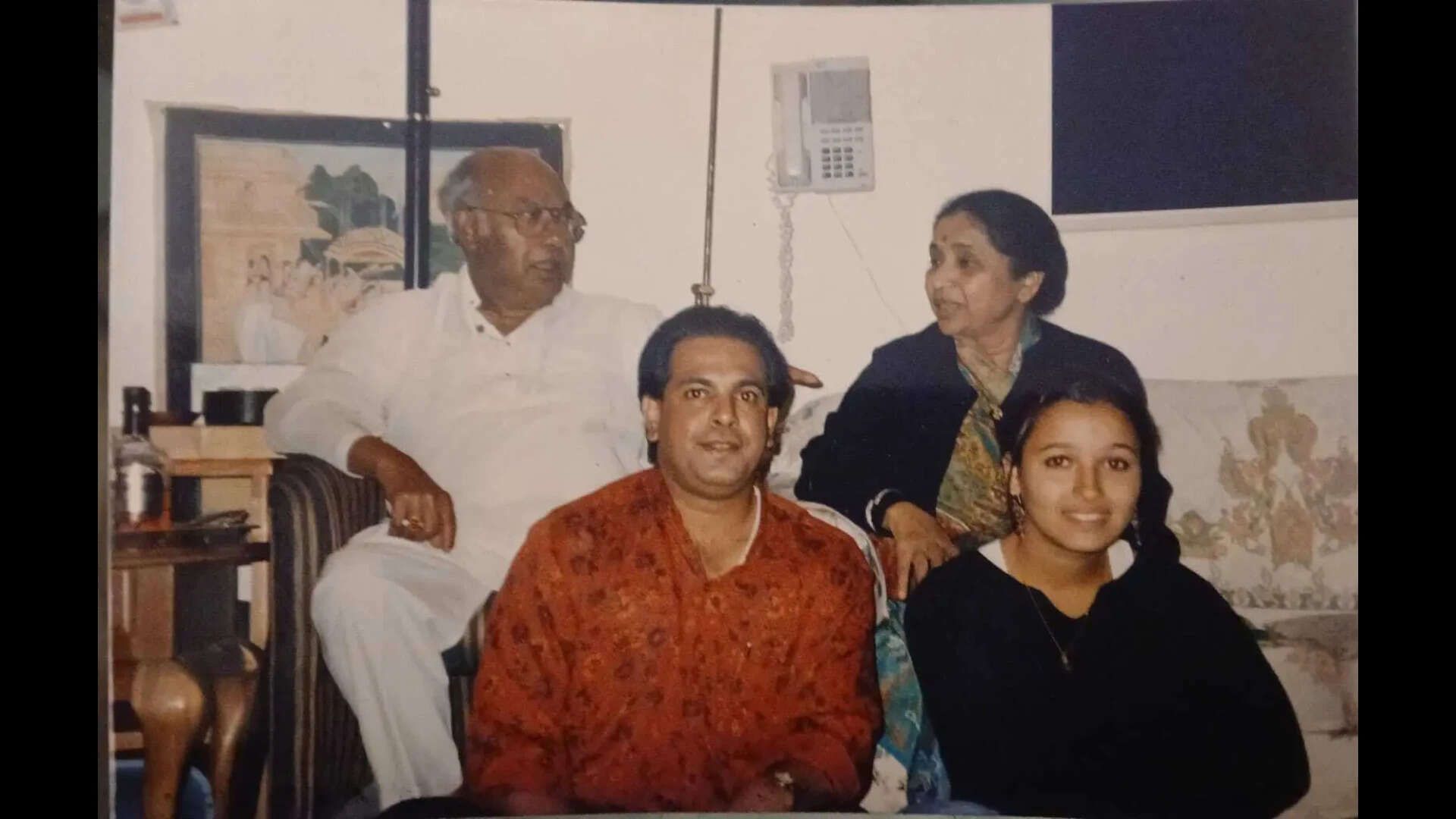 Ustad Ali Akbar Khan, Asha Bhonsle, Anindya Banerjee and Kanika Rosenbaum at the sarod maestro's residence in 1994 in California