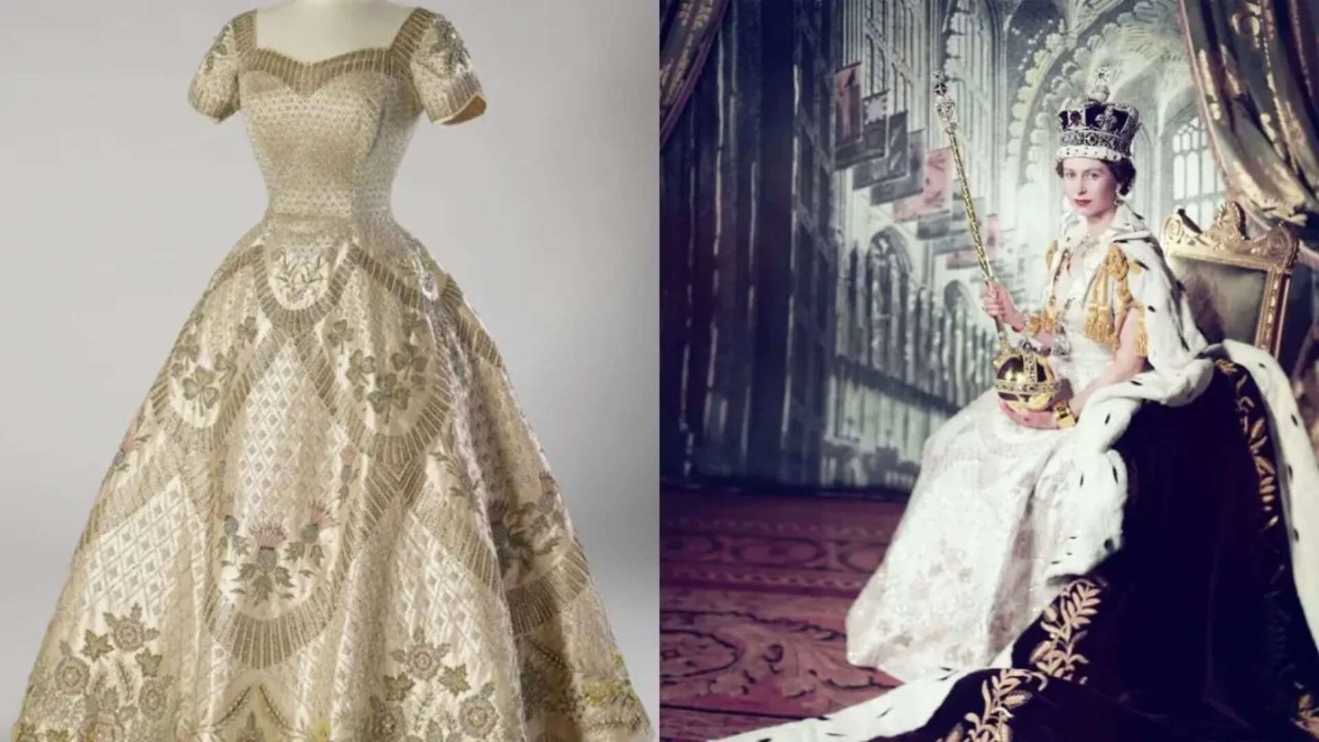 Queen Elizabeth II's 1953 Coronation dress was made from by Sir Norman Hartnell<br>