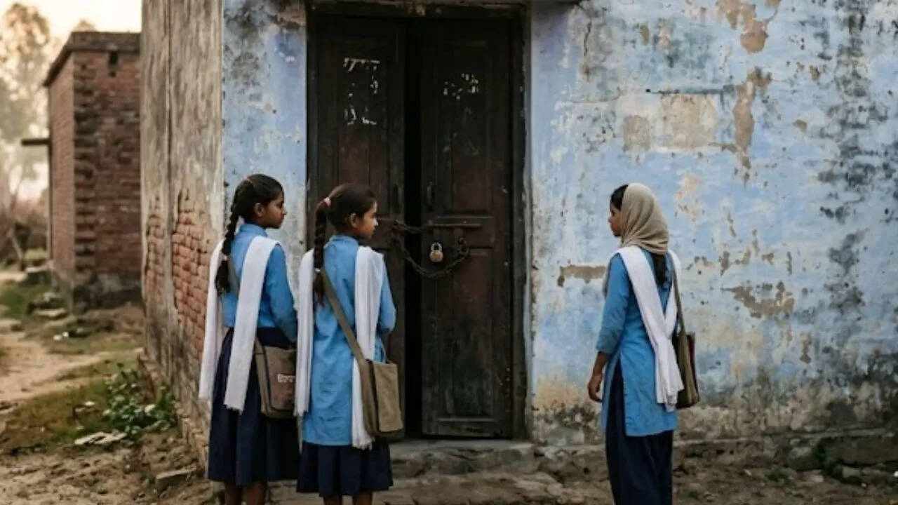 ​Girls wait near inadequate toilet facility (AI image used for representational purpose only)