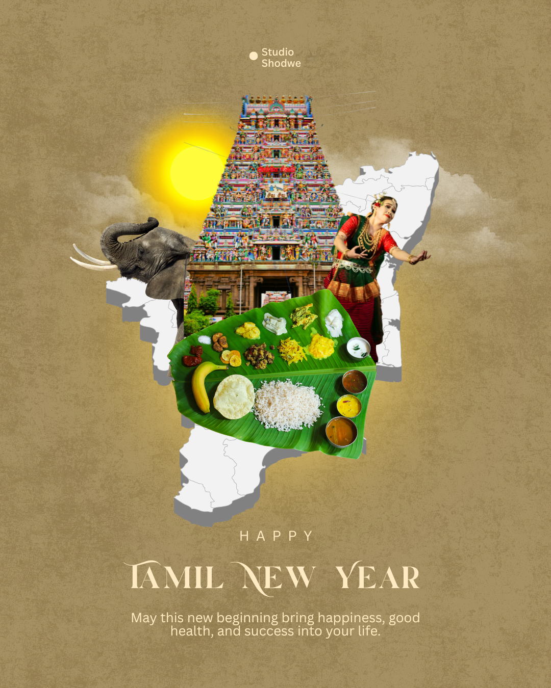 Brown White and Green Vintage Traditional Tamil New Year Instagram Post