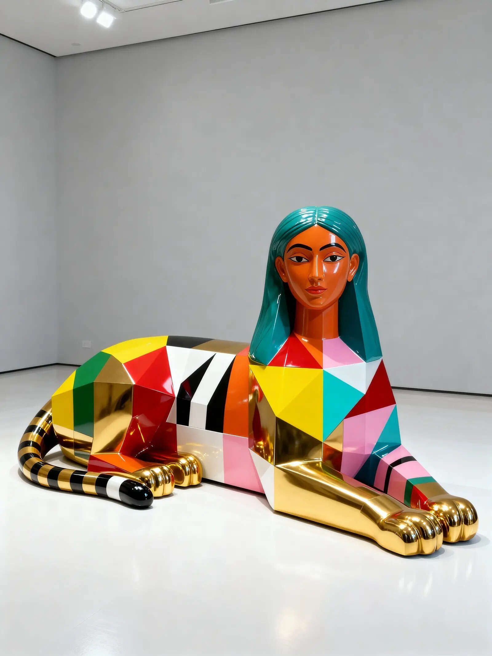 Jayesh Sachdev, Devi Unbound, 2026, Fibre glass and chrome paint, 24 x 51 x 32 inches.