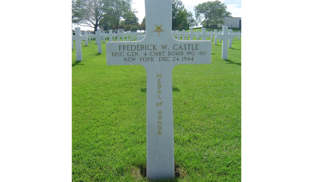 The grave of General Castle, the highest-ranking US soldier buried in Belgium.