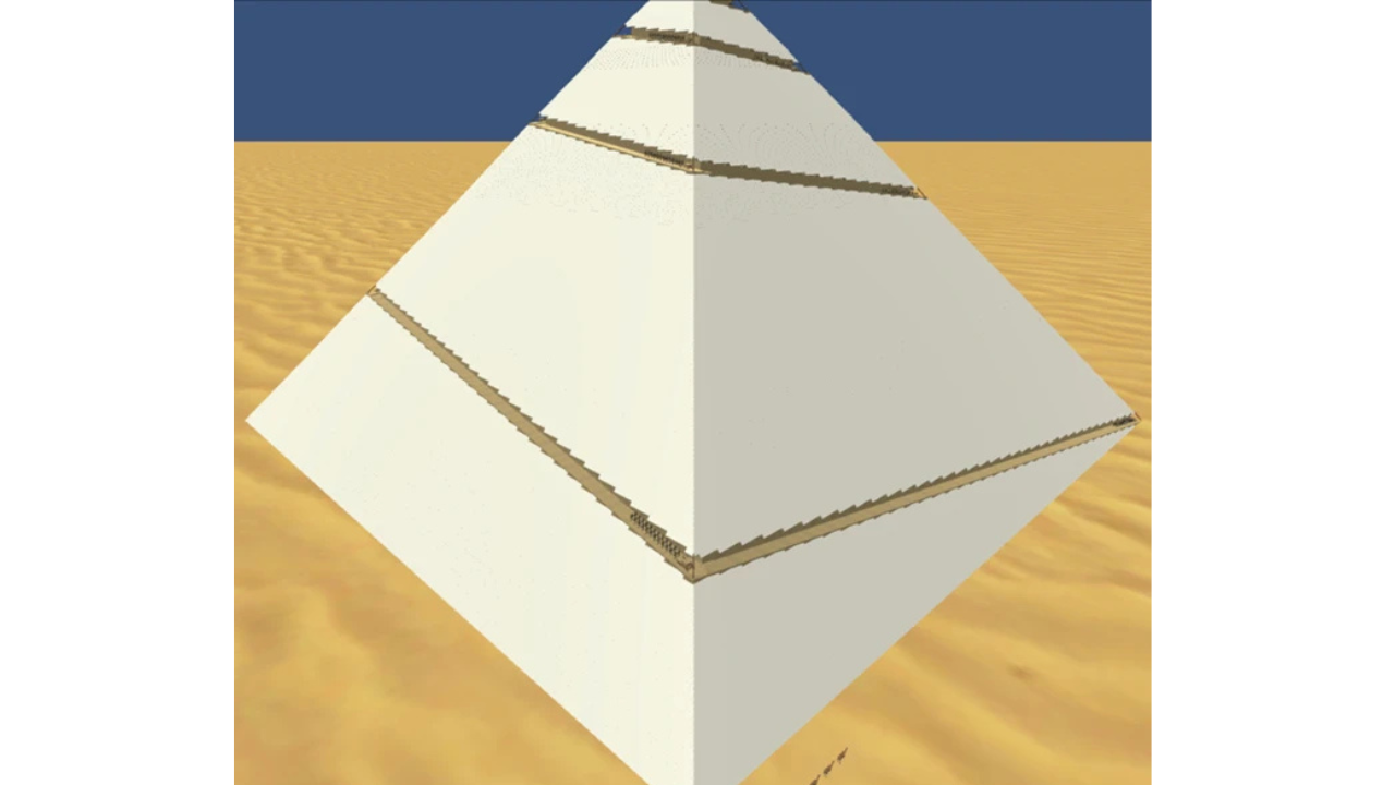 A 3D model showing a hidden spiral ramp used to transport stones to the top of the pyramid.