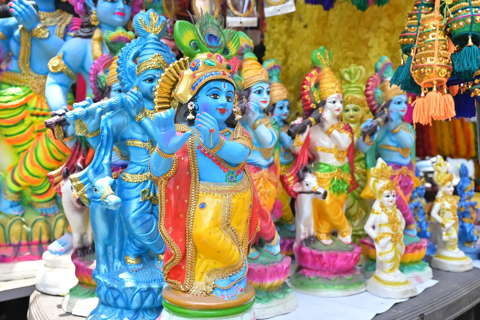Lord Krishna's idols made of fibre as well as other materials