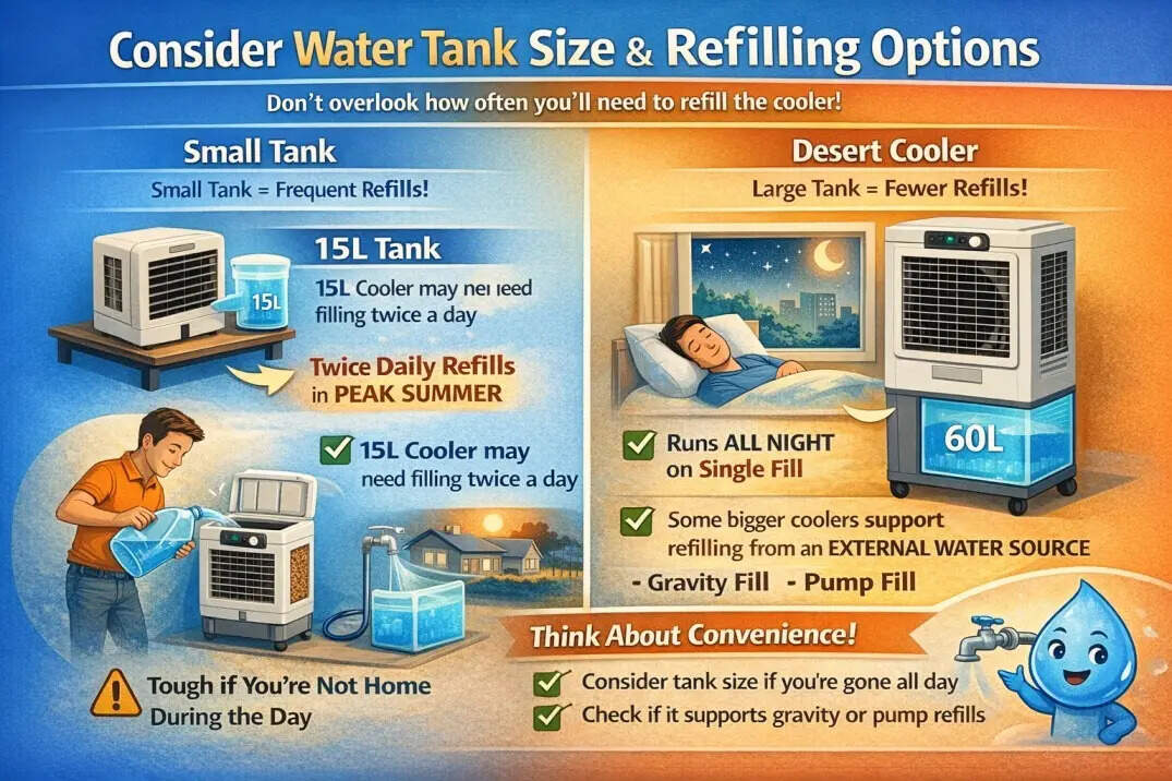Check the water tank capacity and refilling timings