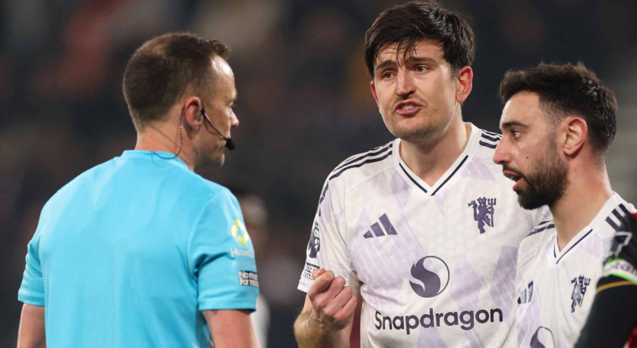 harry Harry Maguire and Bruno Fernandes appealing the decision (credit: getty)