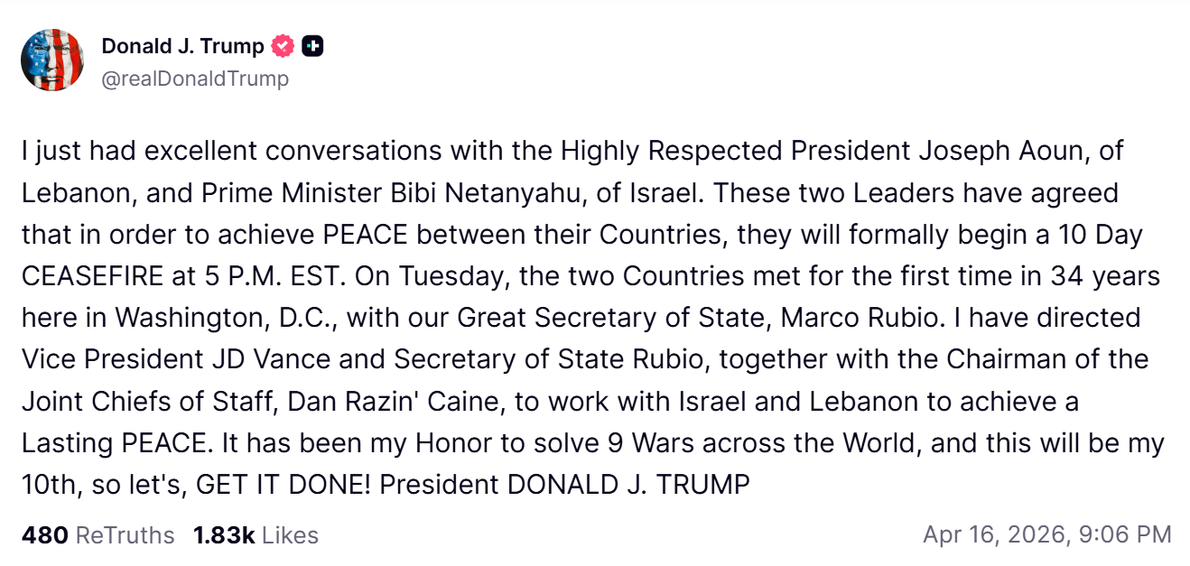 Trump Truth Social post