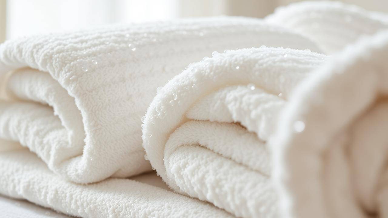 Plush White Towels, Water Droplets