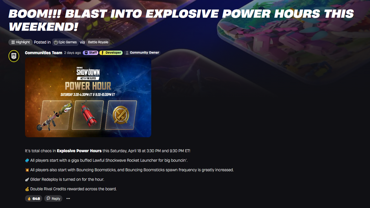 Fortnite Explosive Power Hour