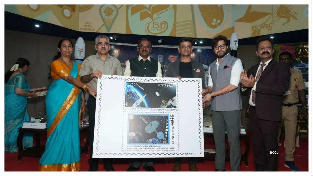 The mission patch was unveiled as a commemorative postage stamp on the occasion of the International Day of Human Space Flight