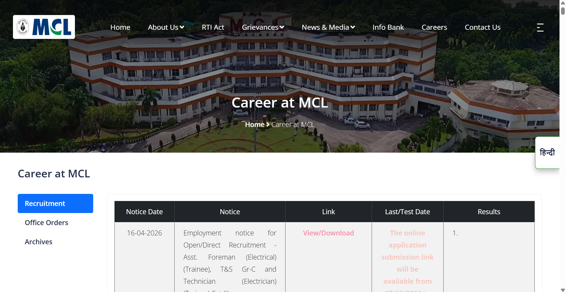 MCL Foreman, Technician recruitment 2026: Notification released for 500 posts; registration begins on this date