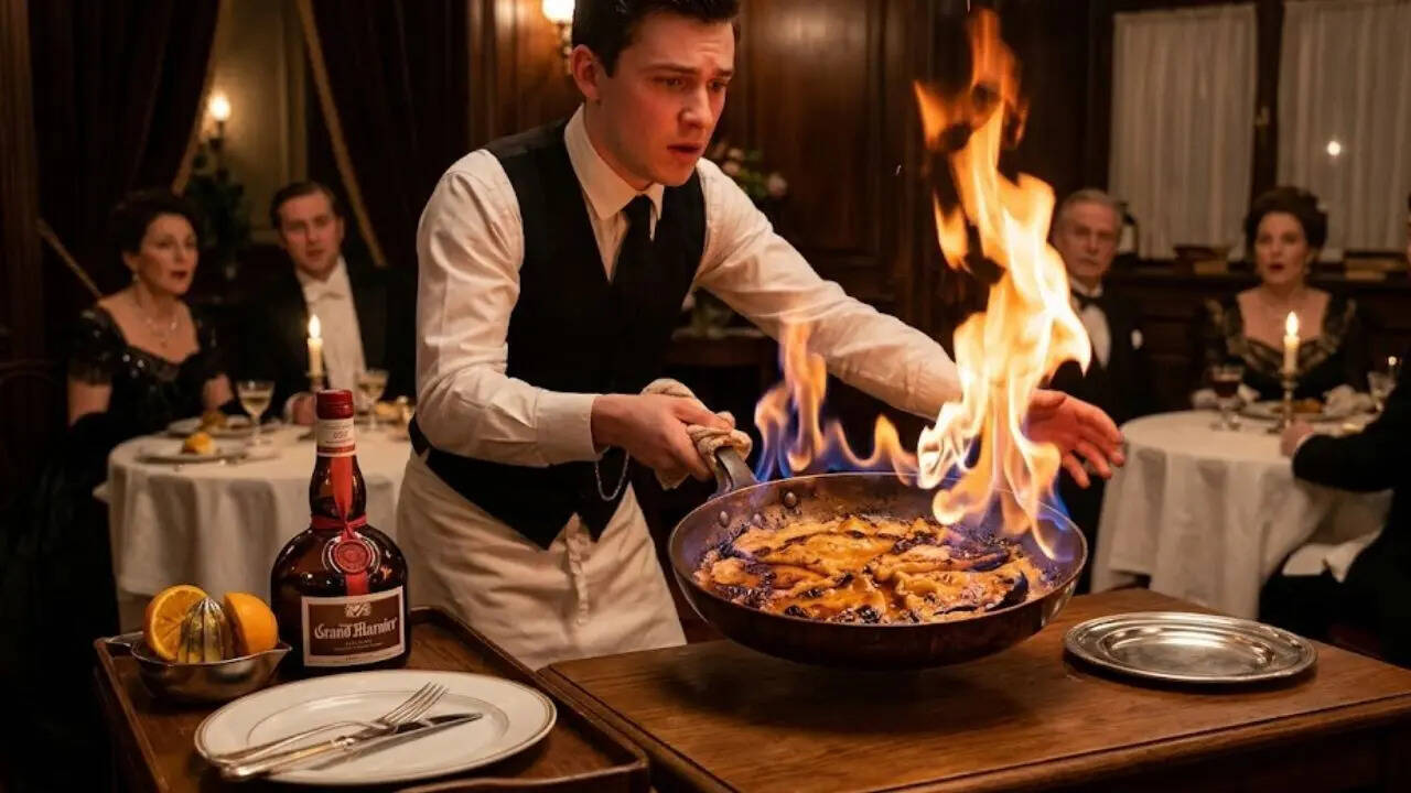 Crepes Suzette, a flaming dessert accident