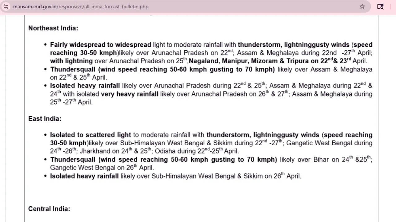 IMD weather report