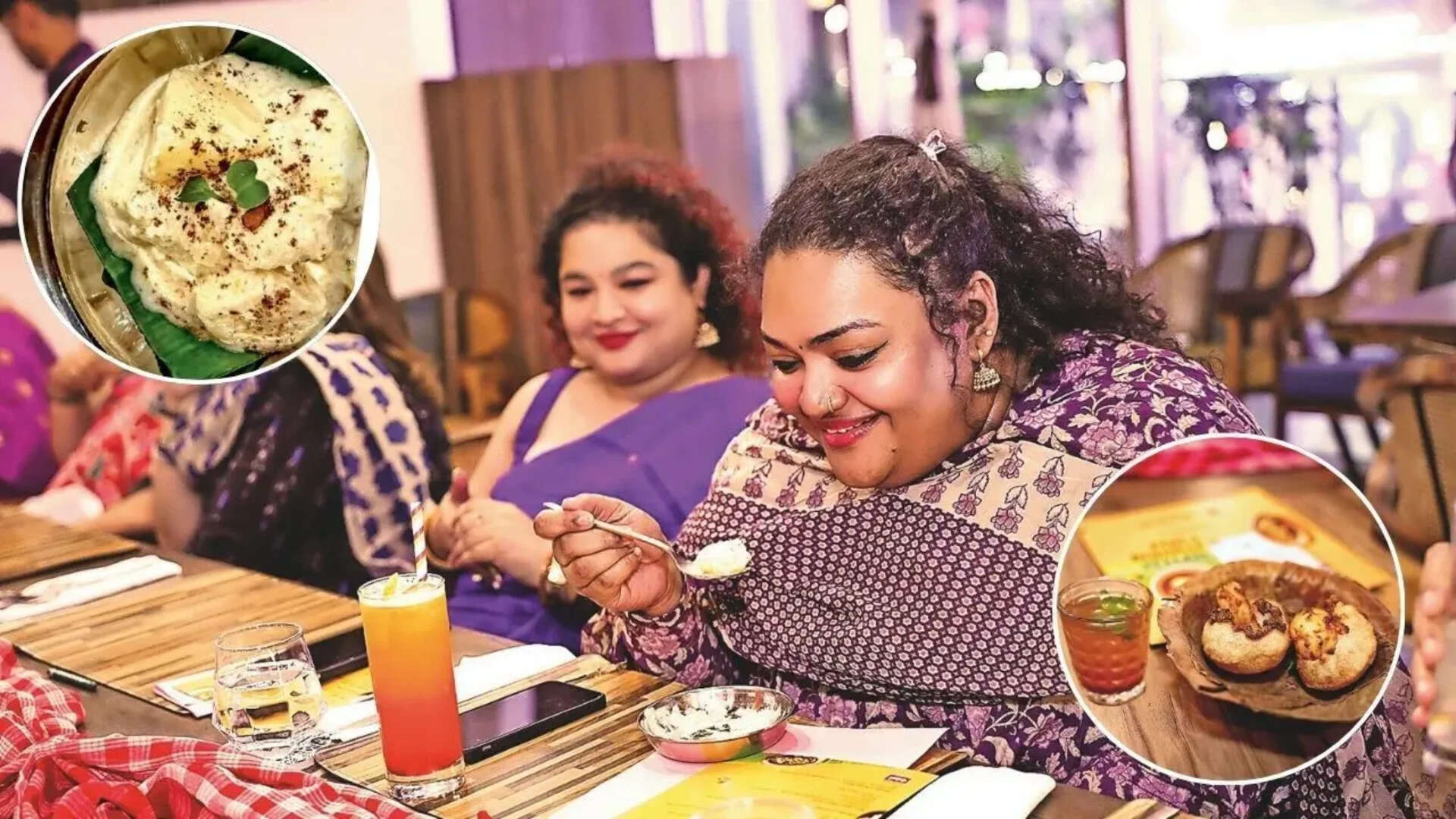 Diners relished Bengali faves like classic VP-style puchka and creamy potato salad with randhuni dressing (inset)