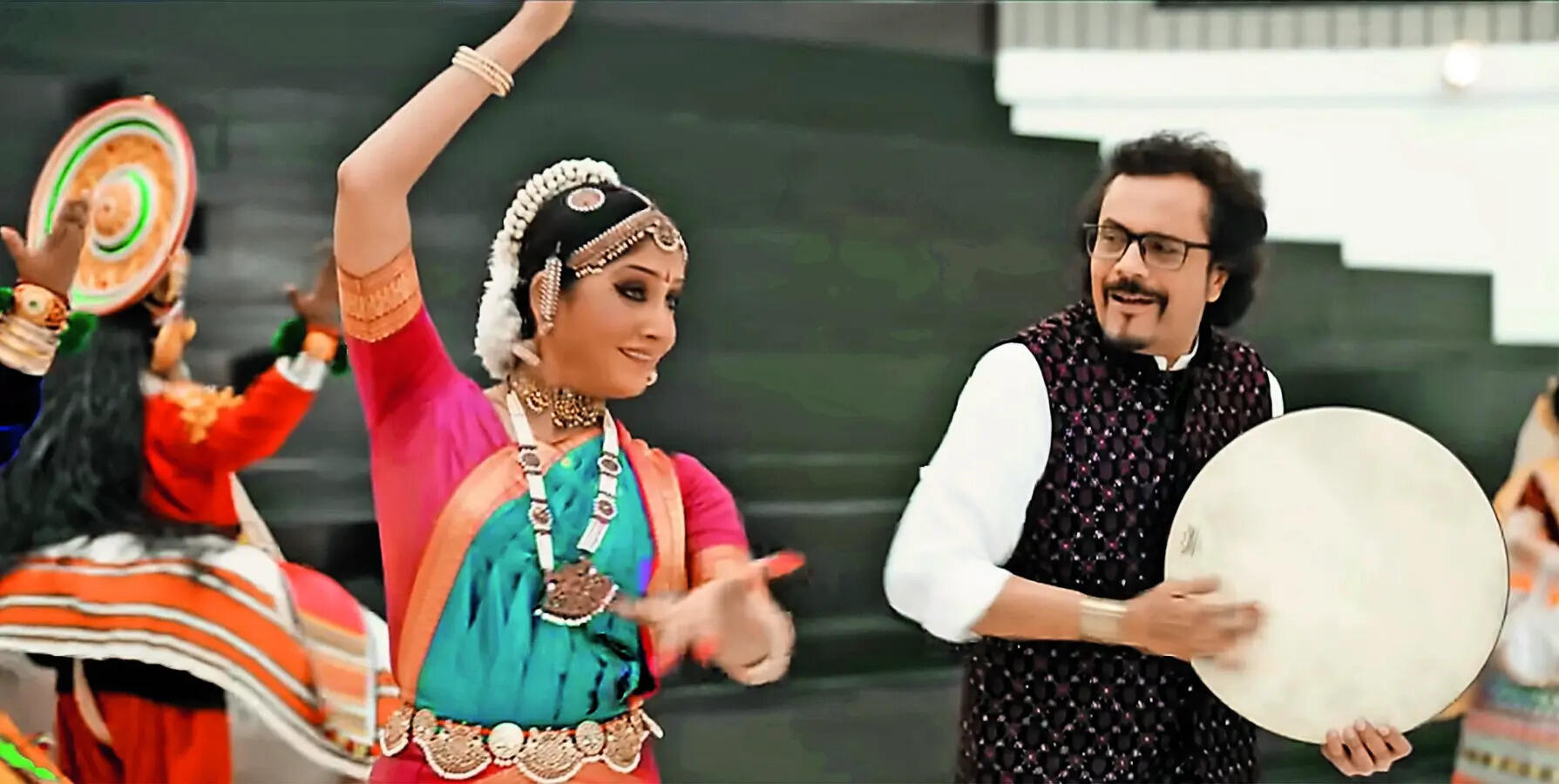 Bickram Ghosh and Jaya Seal Ghosh in a still from the music video Dance of Krishna from Rhythmscape 2.0