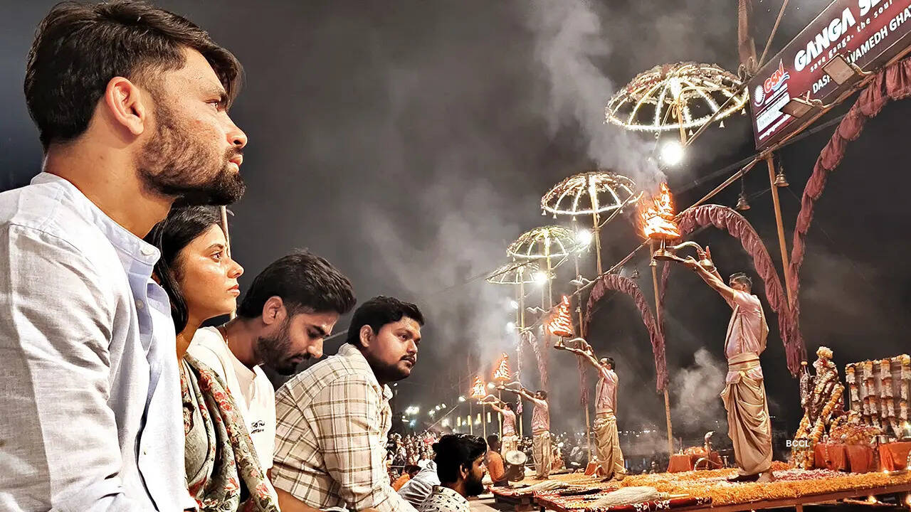 Rinku and Priya at Dashashwamedh Ghat in Varanasi
