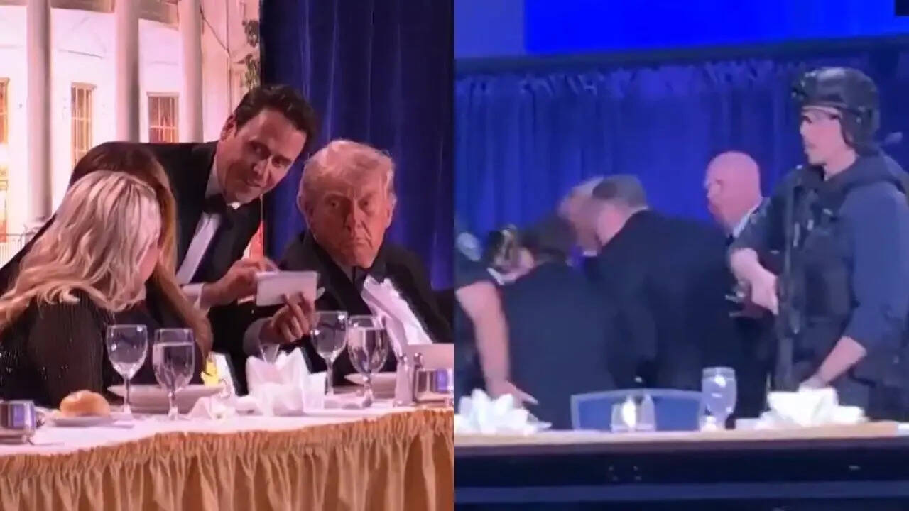 Watch: Donald Trump ducks for cover as security rushes to evacuate him after shots heard at White House press dinner