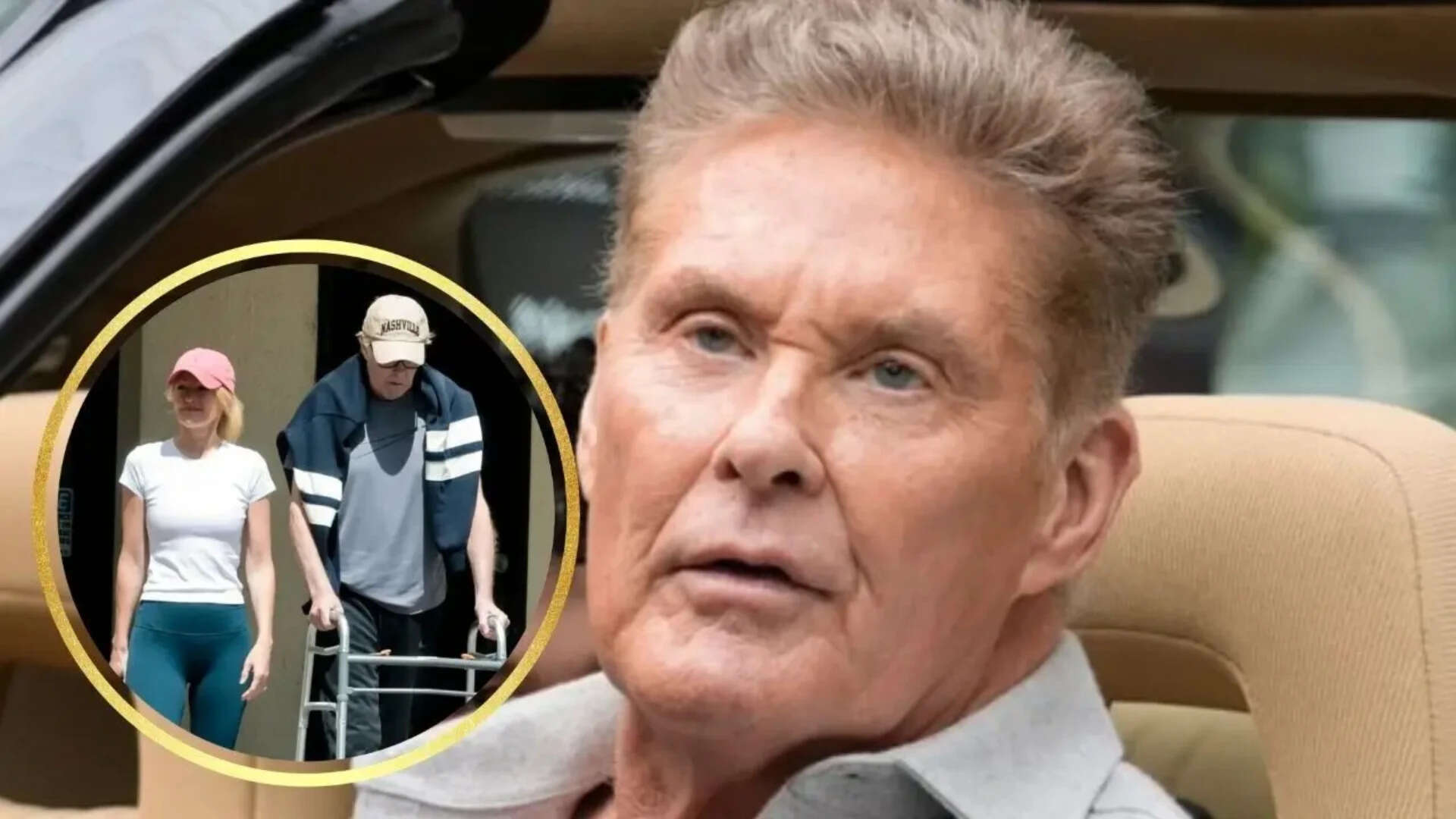 David Hasselhoff is seen using a walker with his wife, Hayley Roberts