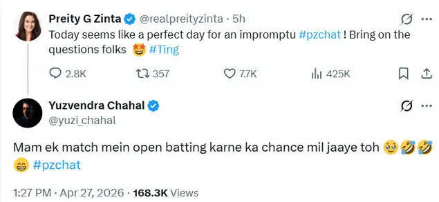 Yuzvendra Chahal's plea to Preity Zinta