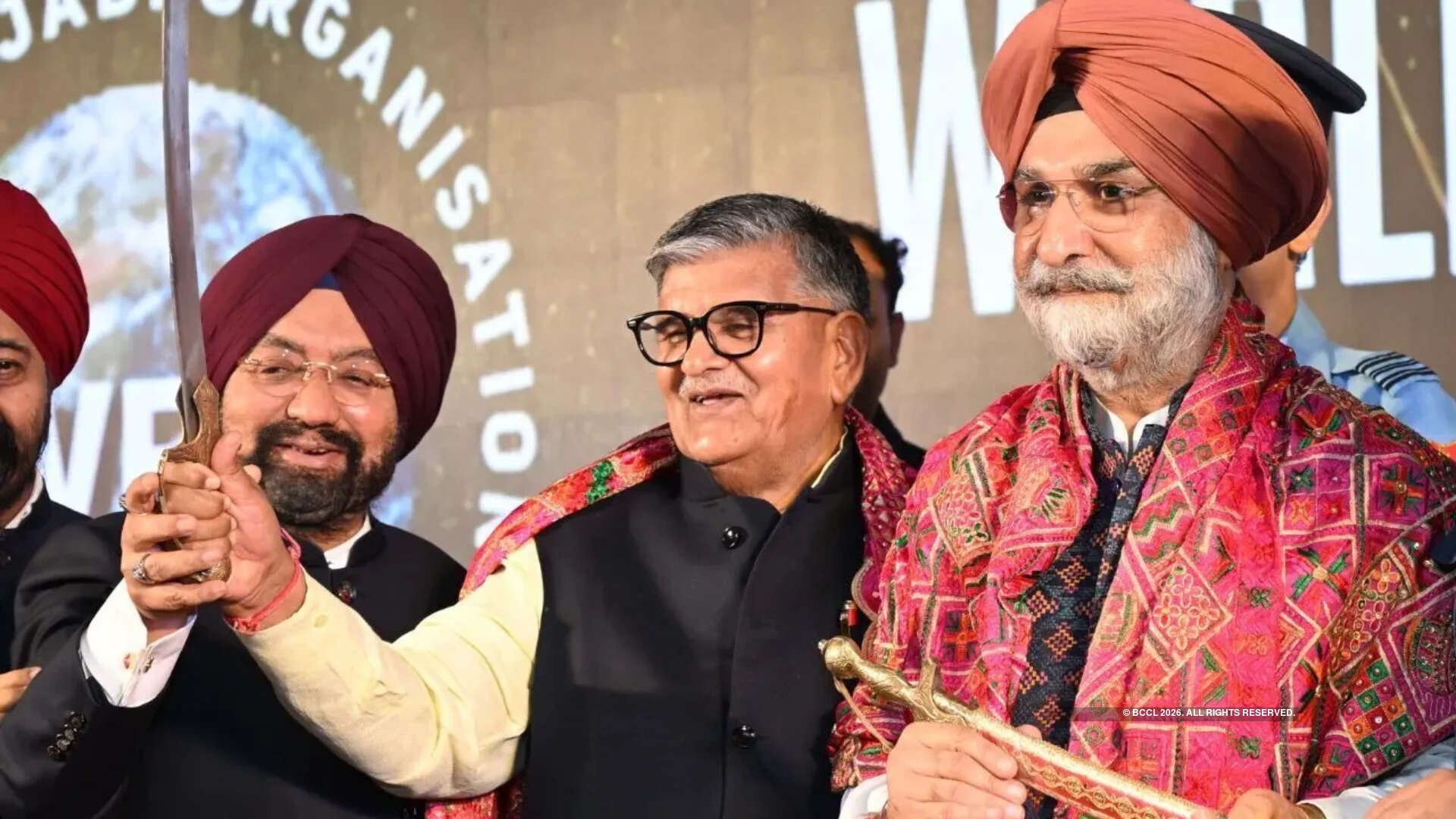 (L-R) Vikramjit Singh Sahney, Governor of Punjab Gulab Chand Kataria and Lieutenant Governor of Delhi Taranjit Singh Sandhu.