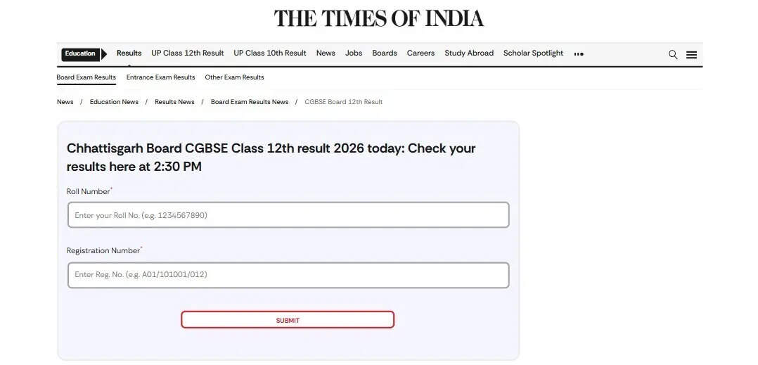 Chhattisgarh Board CGBSE Class 12th result 2026 today: Check your results here at 2.30 PM