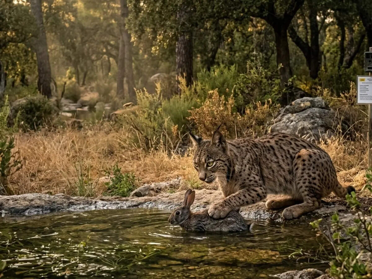 A lynxe was seen soaking their food
