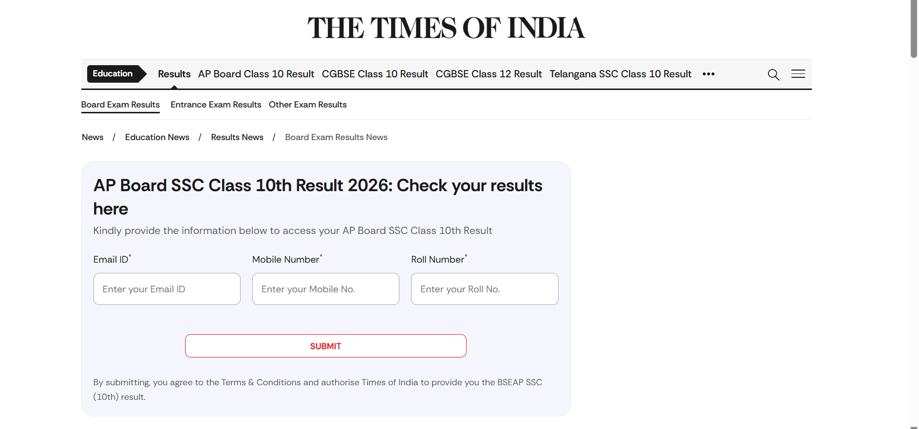 BSE AP SSC 10th class results 2026: Direct link to check marks memo on TOI portal
