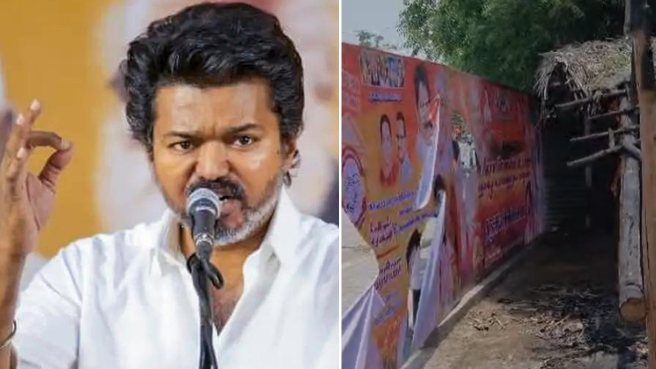TVK party office torched by miscreants near Srirangam ahead of Tamil Nadu results