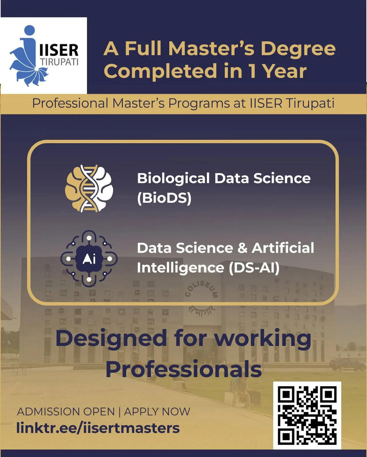IISER Tirupati launches online professional masters in BioDS and DS AI for working professionals now