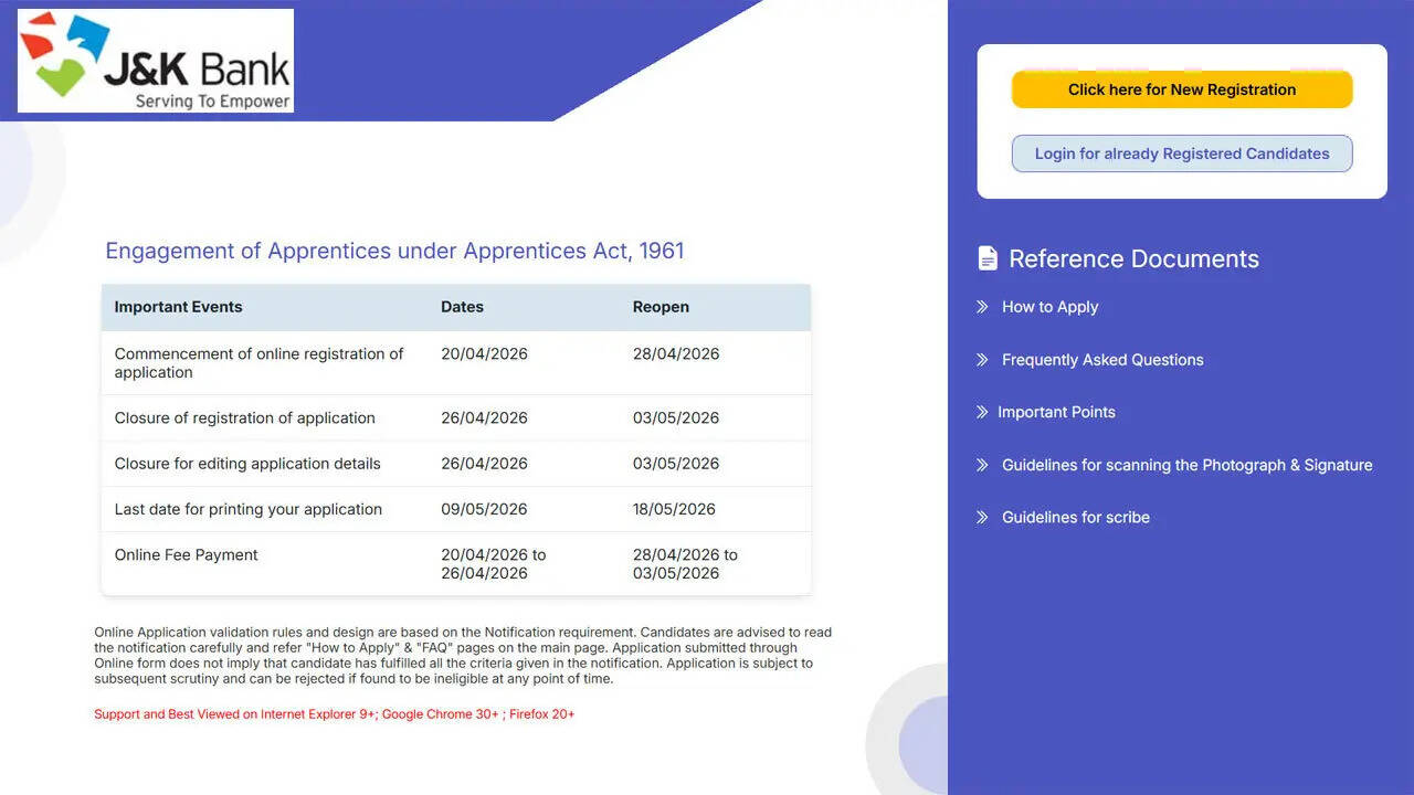 JK Bank apprentice recruitment 2026 apply online ends today for 614 posts at jkb.bank.in; check direct link here